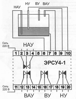 Схема подключения регулятора сигнализатора уровня ЭРСУ-4-1